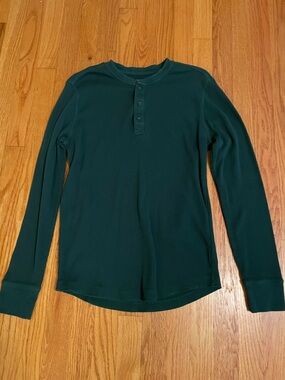 GAP Dark Green Long Sleeve Waffle Knit Henley Shirt